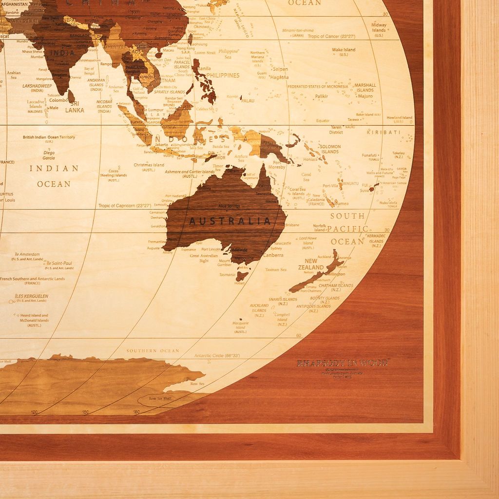 Wooden World Map N°3 - 1100mm x 1850 mm