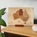 Load image into Gallery viewer, A for Aussie Map with Jarrah Stand 295mm x 210mm
