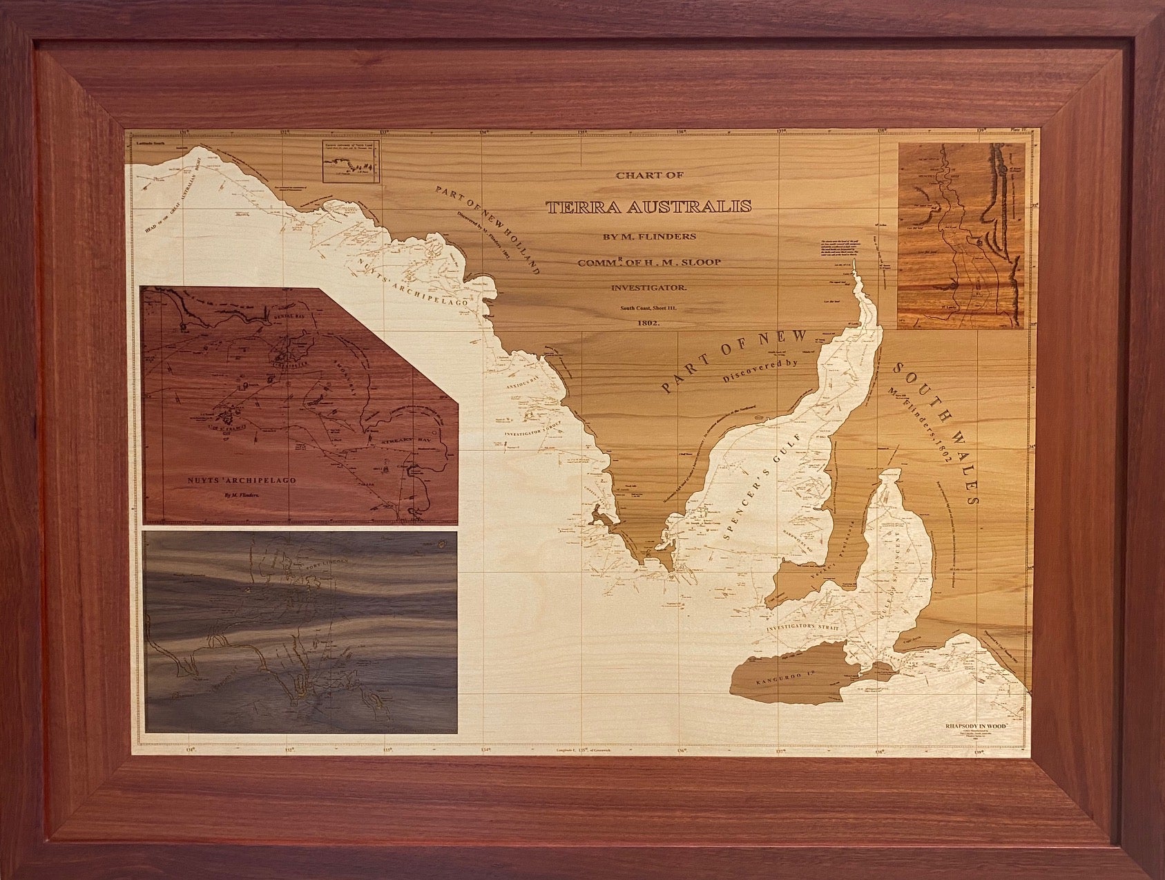 Rhapsody In Wood, Wooden Map, Wooden Maps,  Matthew Flinders Map