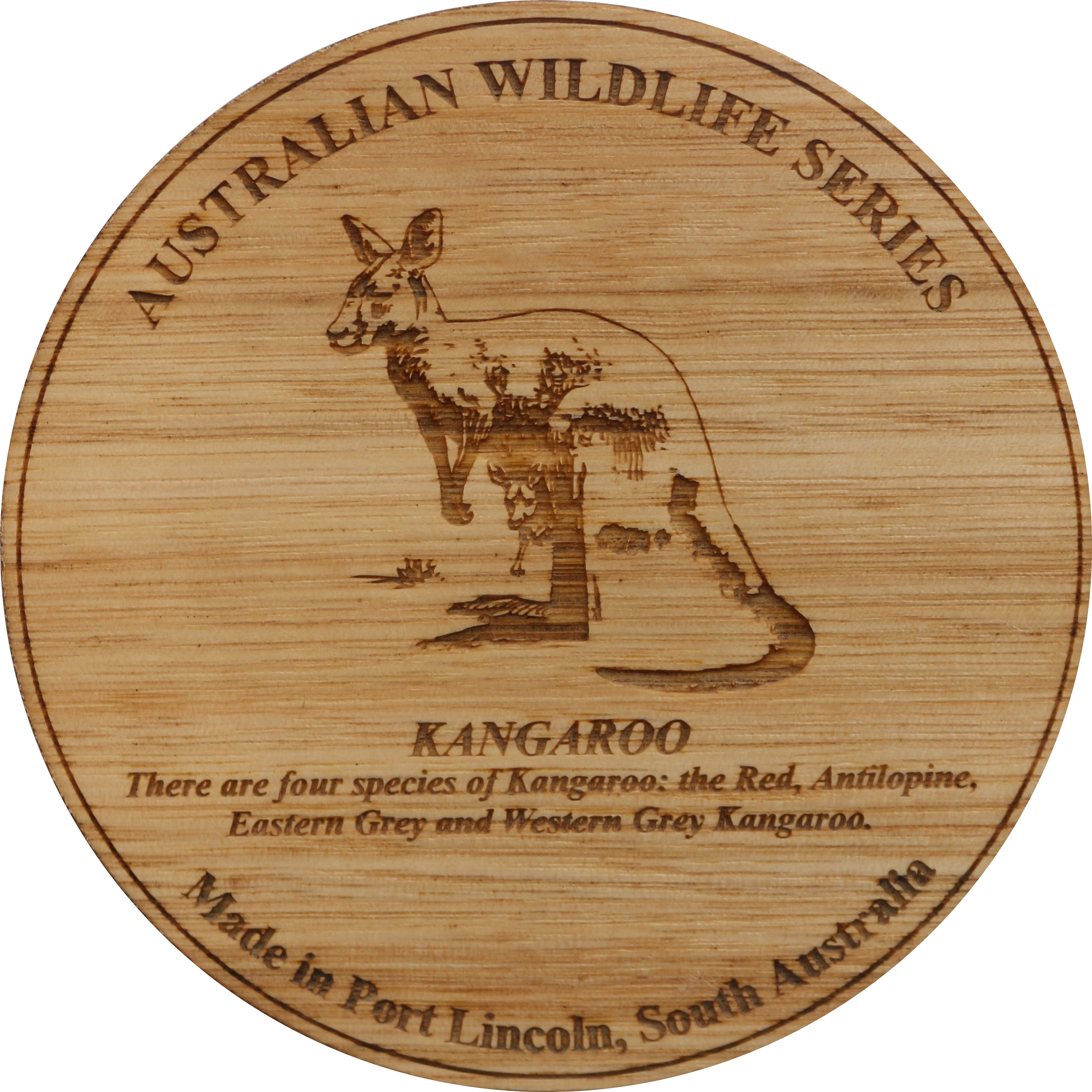 Rhapsody In Wood, Wooden Maps, Coasters, Kangaroo