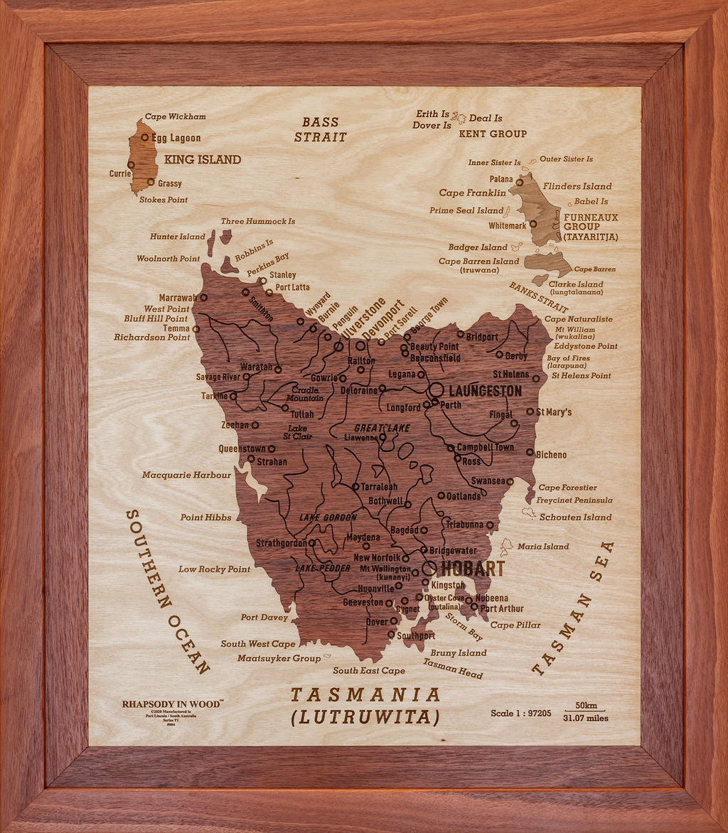 Rhapsody In Wood, Wooden Map, Wooden Maps, Tasmania