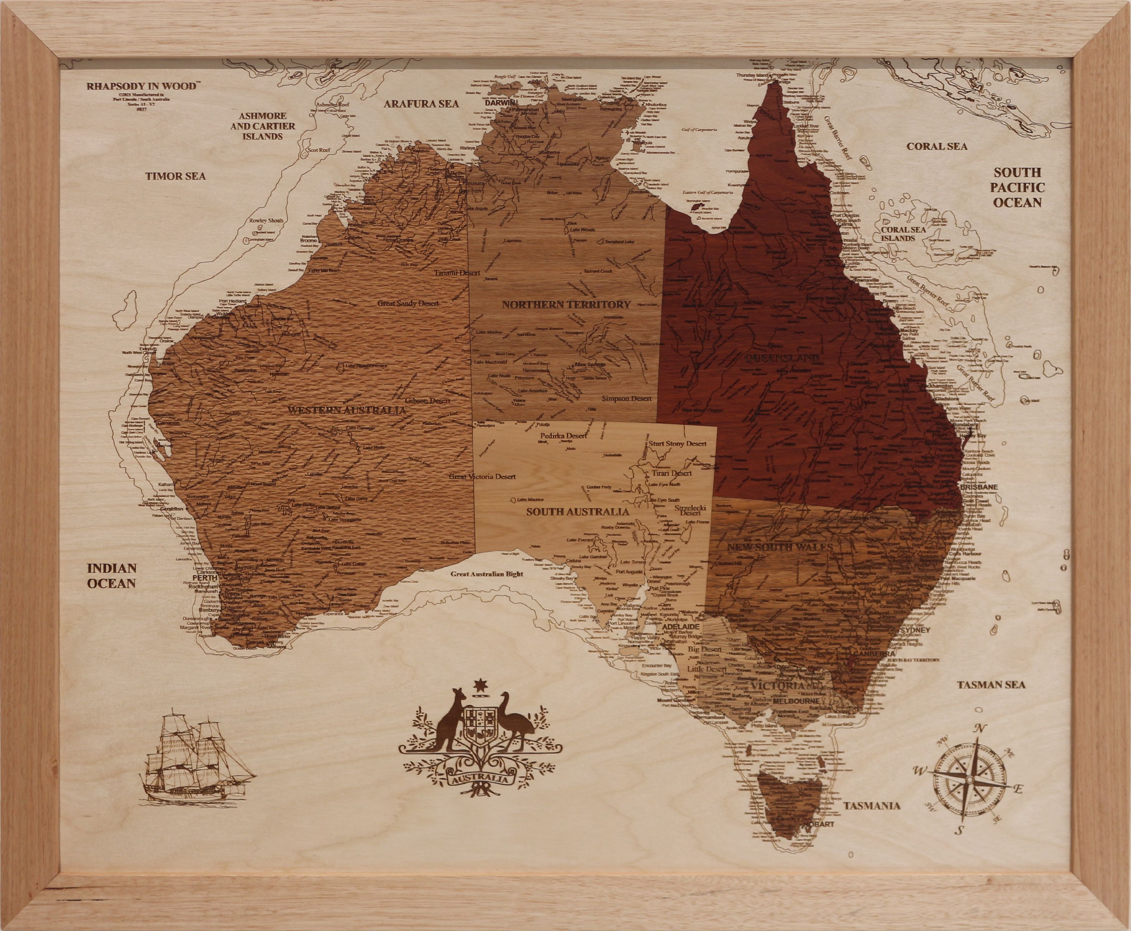 Rhapsody In Wood, Wooden Map, Wooden Maps,  Australia Map