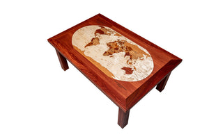 Political world map wooden coffee table