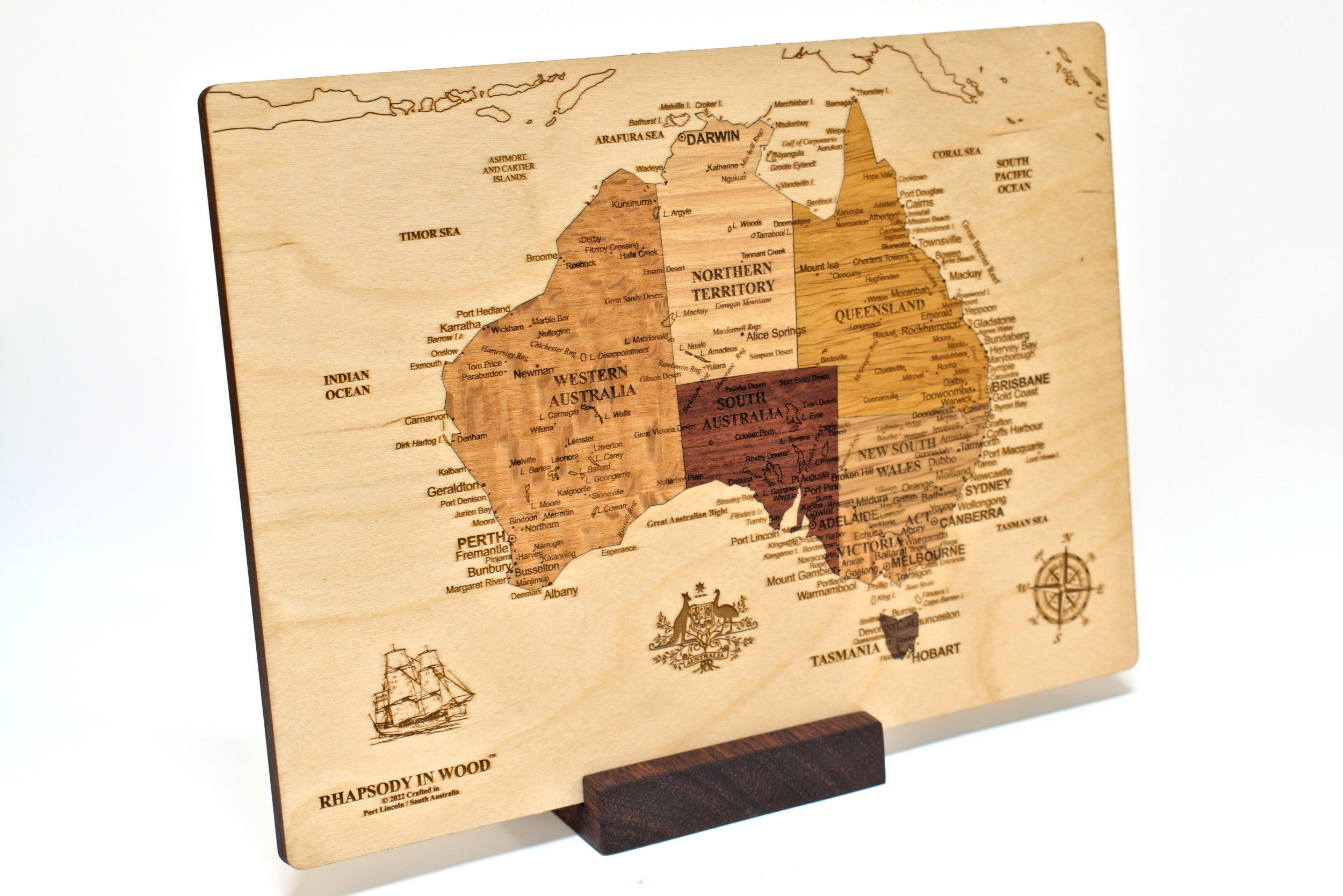 A for Aussie Map with Jarrah Stand 295mm x 210mm