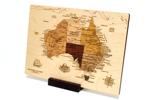 A for Aussie Map with Jarrah Stand 295mm x 210mm