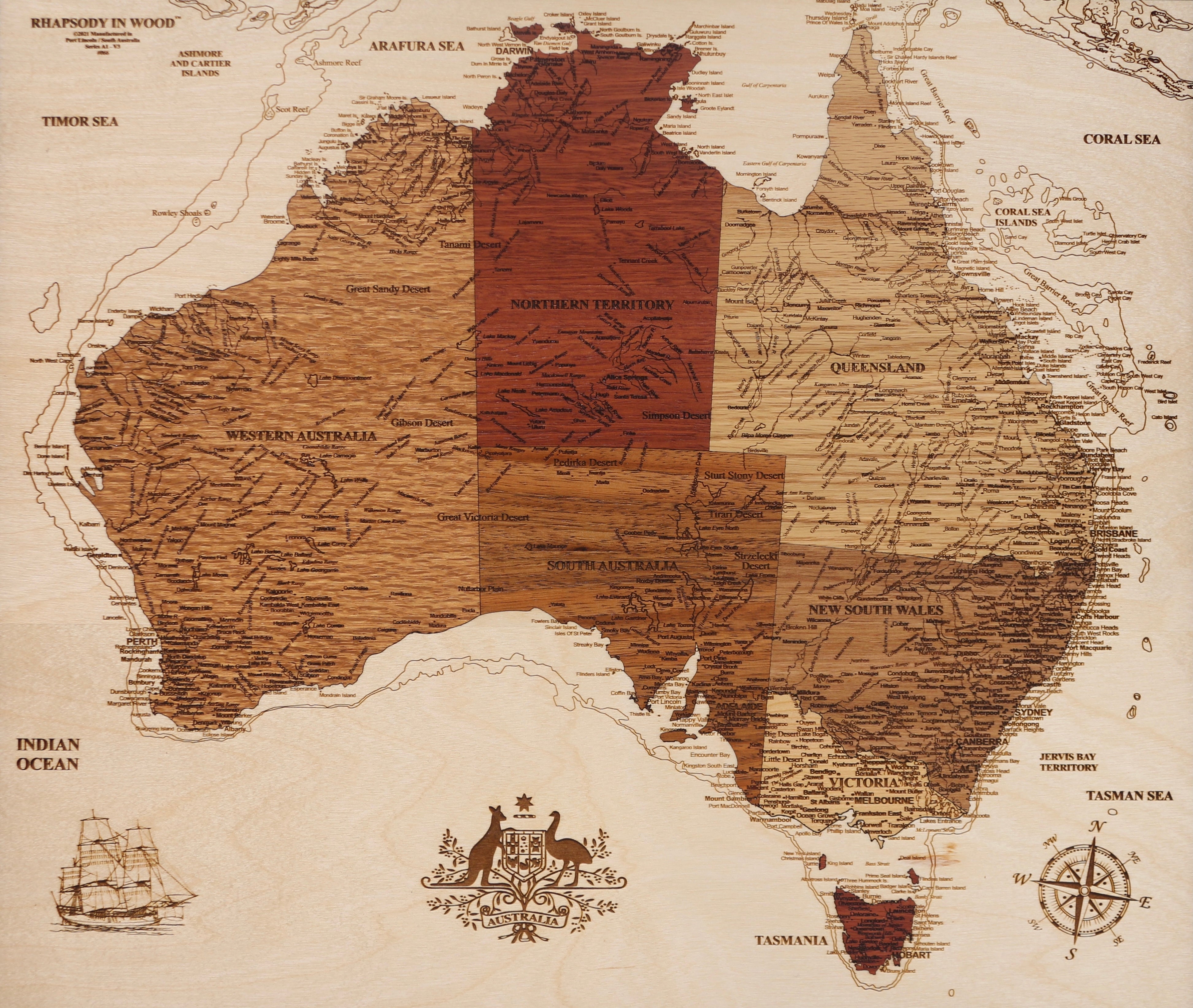 Rhapsody In Wood, Wooden Map, Wooden Maps,  Australia Map.